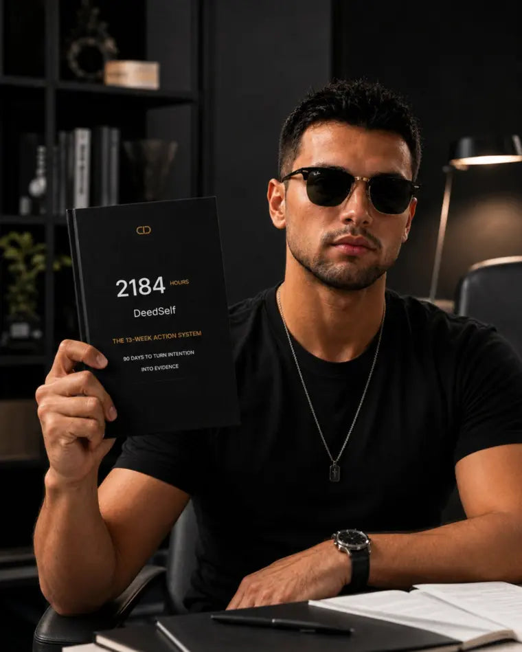 Mario Petrov, founder of DEED SELF, with the 2184 HOURS journal