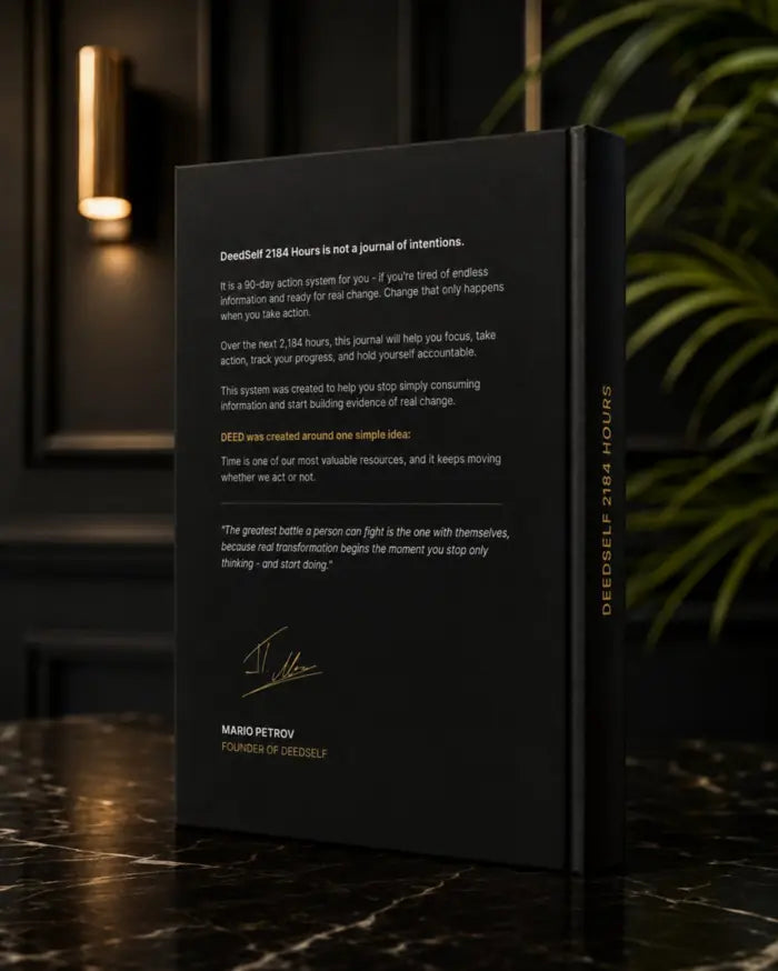 Back cover of the 2184 HOURS DEED SELF journal